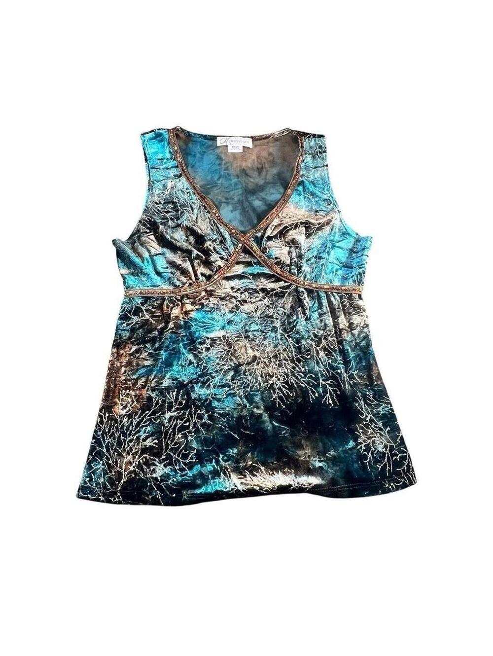 Vintage Dressbarn Floral Crushed Velvet Metallic Tank Top